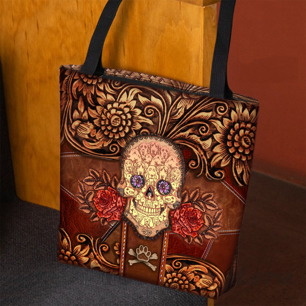 Cocker Spaniel Skull Flower Cloth Tote Bag