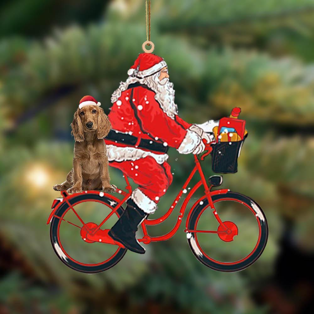 Santa Claus riding a bike with Cocker Spaniel (2)-Two Sided Ornament