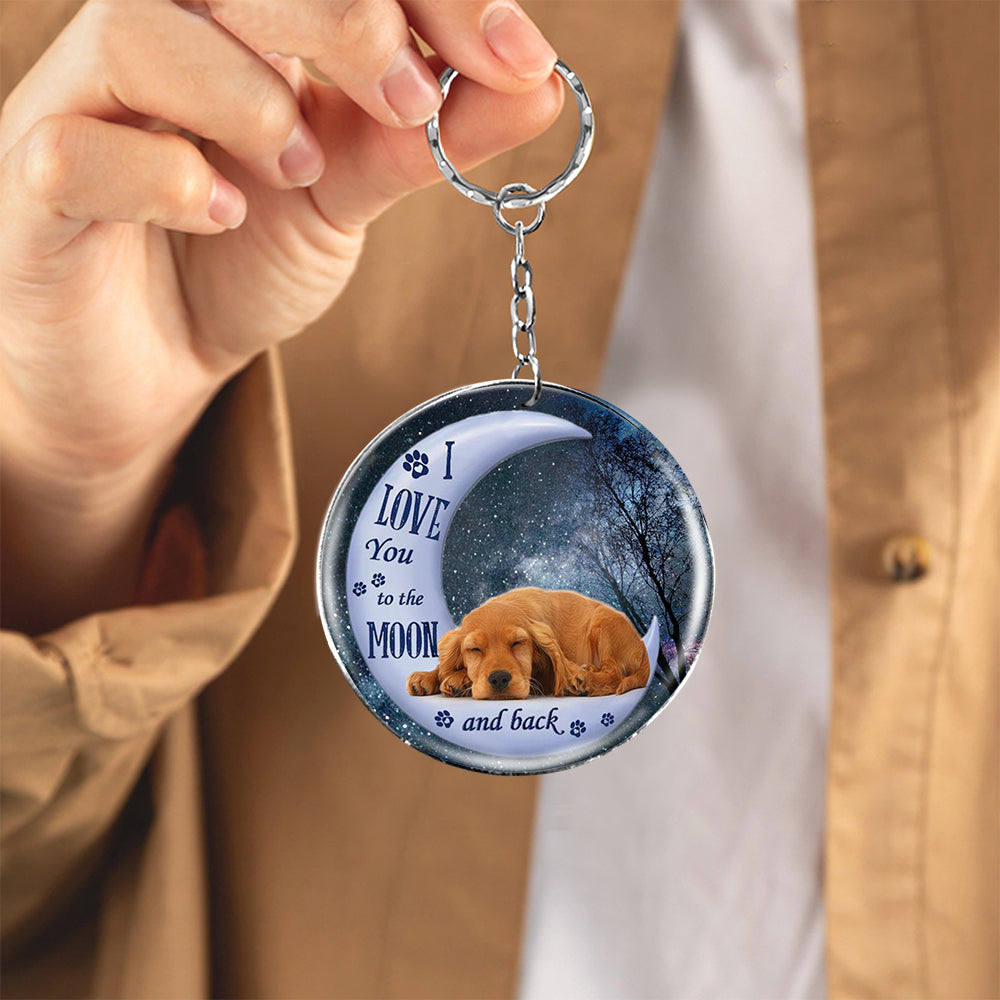 Cocker Spaniels Moon Back-Round Resin Epoxy Metal Keychain