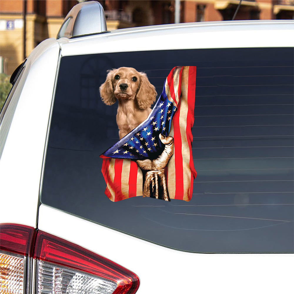 Cocker spaniel-American Flag Front Car Sticker