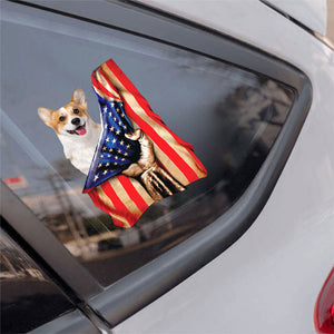 Corgi-American Flag Front Car Sticker