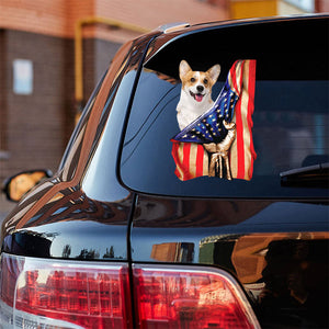 Corgi-American Flag Front Car Sticker