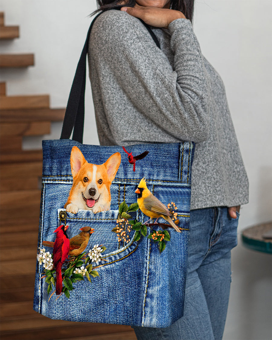 Corgi-Cardinal & Dog Cloth Tote Bag