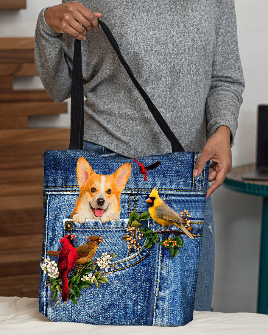 Corgi-Cardinal & Dog Cloth Tote Bag