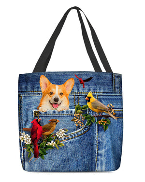 Corgi-Cardinal & Dog Cloth Tote Bag
