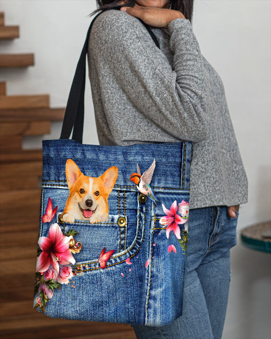 Corgi-Lily Cloth Tote Bag