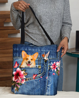 Corgi-Lily Cloth Tote Bag