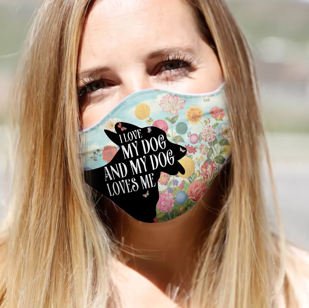 Corgi Silhouette I Love My Dog Floral EZ02 0206 Face Mask