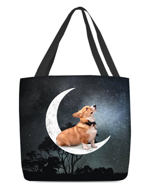 Corgi-Sit On The Moon-Cloth Tote Bag