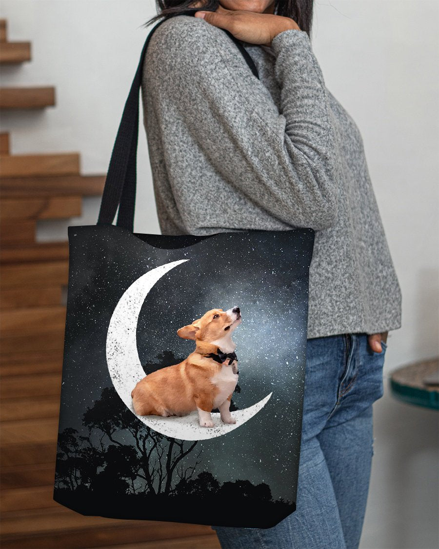 Corgi-Sit On The Moon-Cloth Tote Bag