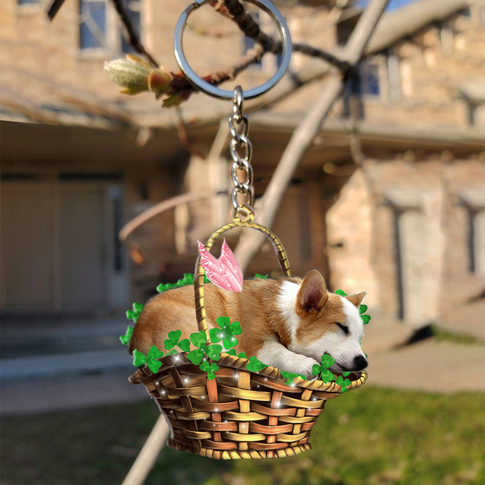 Corgi-Sleeping Lucky Fairy Flat Acrylic Keychain