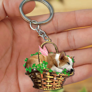 Corgi-Sleeping Lucky Fairy Flat Acrylic Keychain