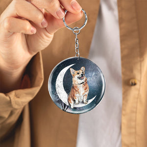 Corgi-Stars and Moon-Round Resin Epoxy Metal Keychain