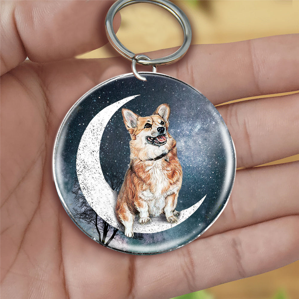 Chihuahua-Stars and Moon-Round Resin Epoxy Metal Keychain