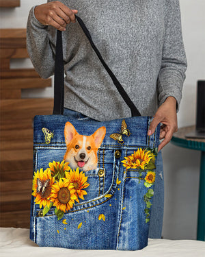 Corgi-Sunflowers & Butterflies Cloth Tote Bag