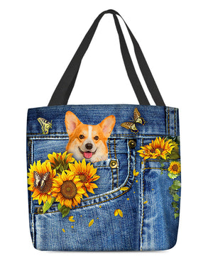 Corgi-Sunflowers & Butterflies Cloth Tote Bag