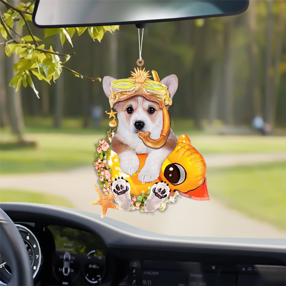 Corgi-Swimming Laps Two Sides Ornament