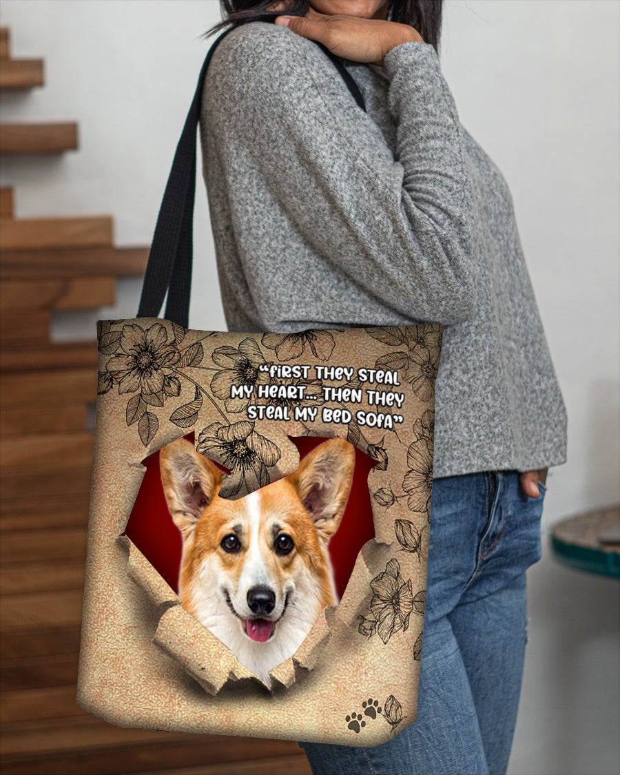 Corgi-Torn Cloth Tote Bag