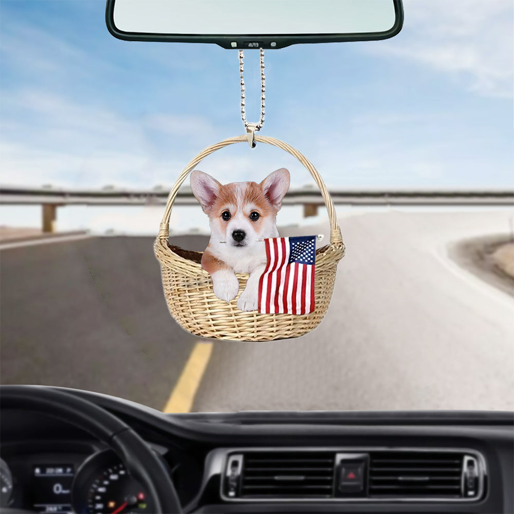 Corgi-With American Flag Two Sides Ornament