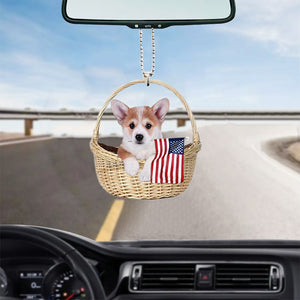 Corgi-With American Flag Two Sides Ornament