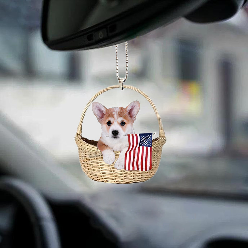 Corgi-With American Flag Two Sides Ornament
