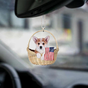 Corgi-With American Flag Two Sides Ornament