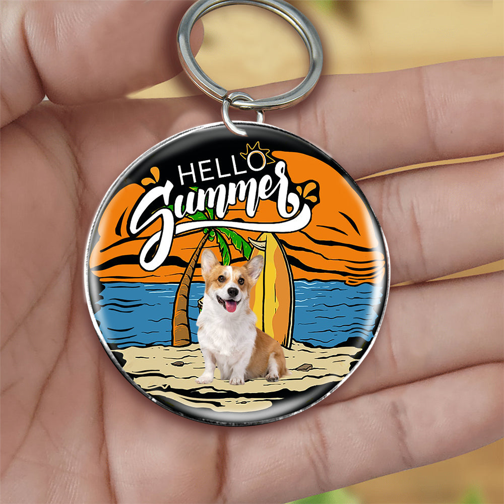 Corgi Hello Summer-Round Resin Epoxy Metal Keychain