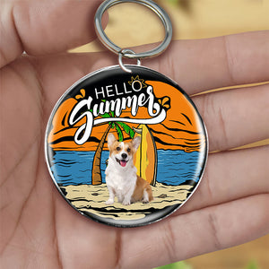 Corgi Hello Summer-Round Resin Epoxy Metal Keychain