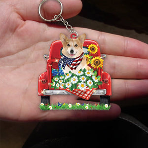 Corgi-Red Truck Flat Acrylic Keychain