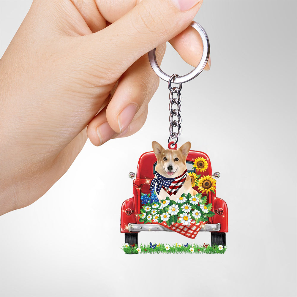 Corgi-Red Truck Flat Acrylic Keychain