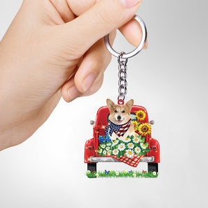Corgi-Red Truck Flat Acrylic Keychain