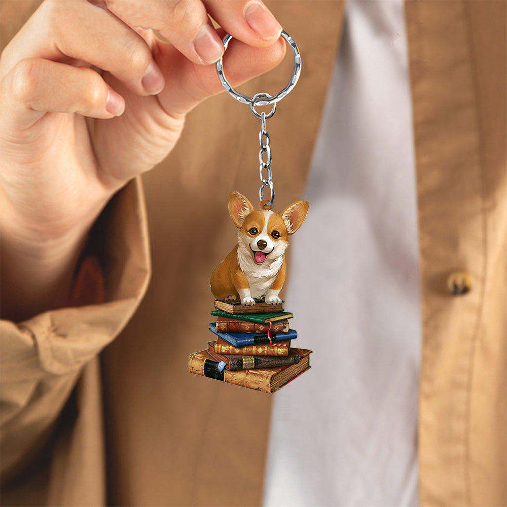 Corgi-Sit On The Book-Flat Acrylic Keychain