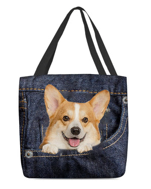 Corgi-Dark Denim-Cloth Tote Bag