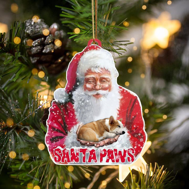 Corgi2-Santa Paws-Two Sided Ornament