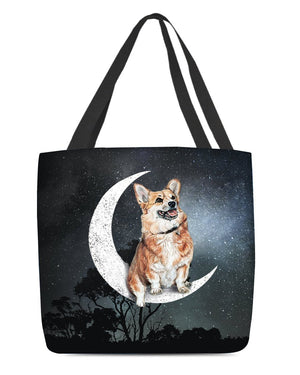 Corgi2-Sit On The Moon-Cloth Tote Bag