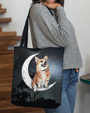 Corgi2-Sit On The Moon-Cloth Tote Bag