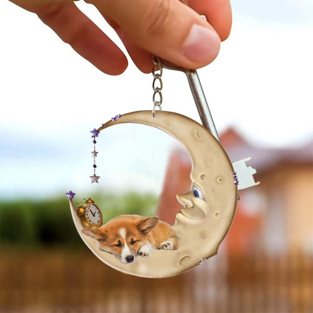 Corgi 2-Sleeping on the moon Keychain