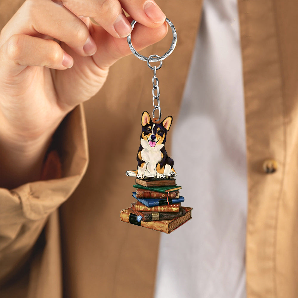 Corgi2-Sit On The Book-Flat Acrylic Keychain