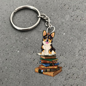 Corgi2-Sit On The Book-Flat Acrylic Keychain