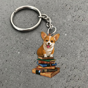 Corgi-Sit On The Book-Flat Acrylic Keychain