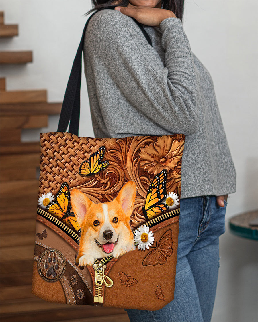 Corgi Butterfly Daisy Cloth Tote Bag