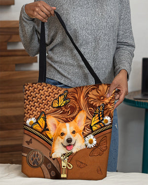 Corgi Butterfly Daisy Cloth Tote Bag