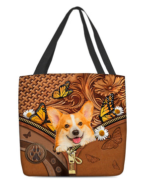 Corgi Butterfly Daisy Cloth Tote Bag