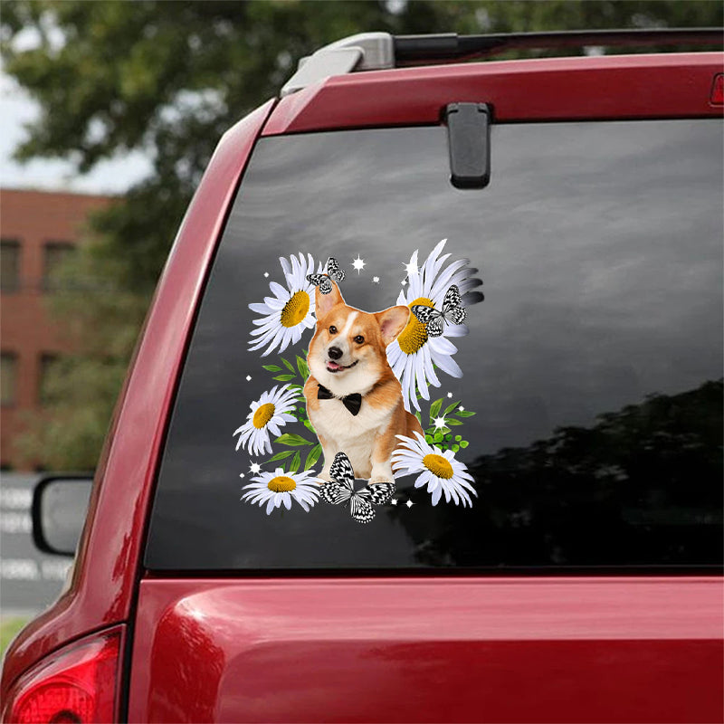 Corgi-Daisy flower CAR STICKER