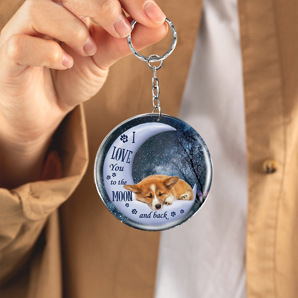 Corgi Moon Back-Round Resin Epoxy Metal Keychain