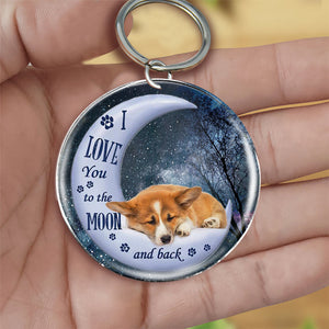 Corgi Moon Back-Round Resin Epoxy Metal Keychain