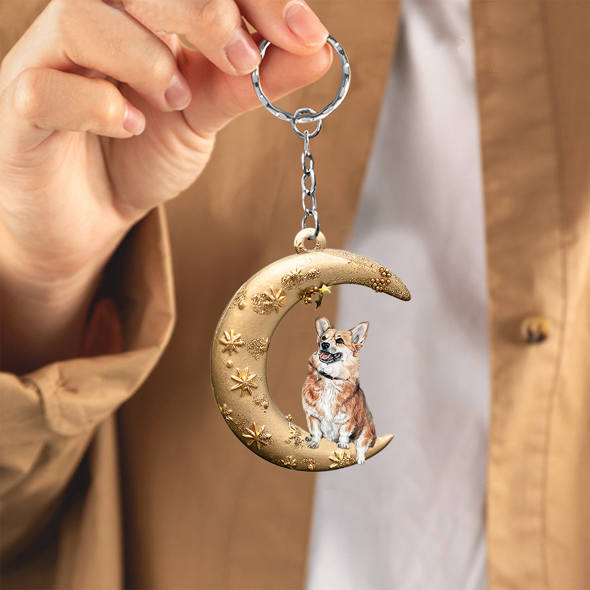 Corgi-Dog & Moon Flat Acrylic Keychain