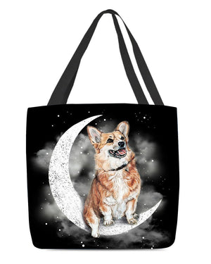 Corgi Sit On The Moon With Starts-Cloth Tote Bag