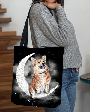 Corgi Sit On The Moon With Starts-Cloth Tote Bag