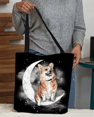 Corgi Sit On The Moon With Starts-Cloth Tote Bag